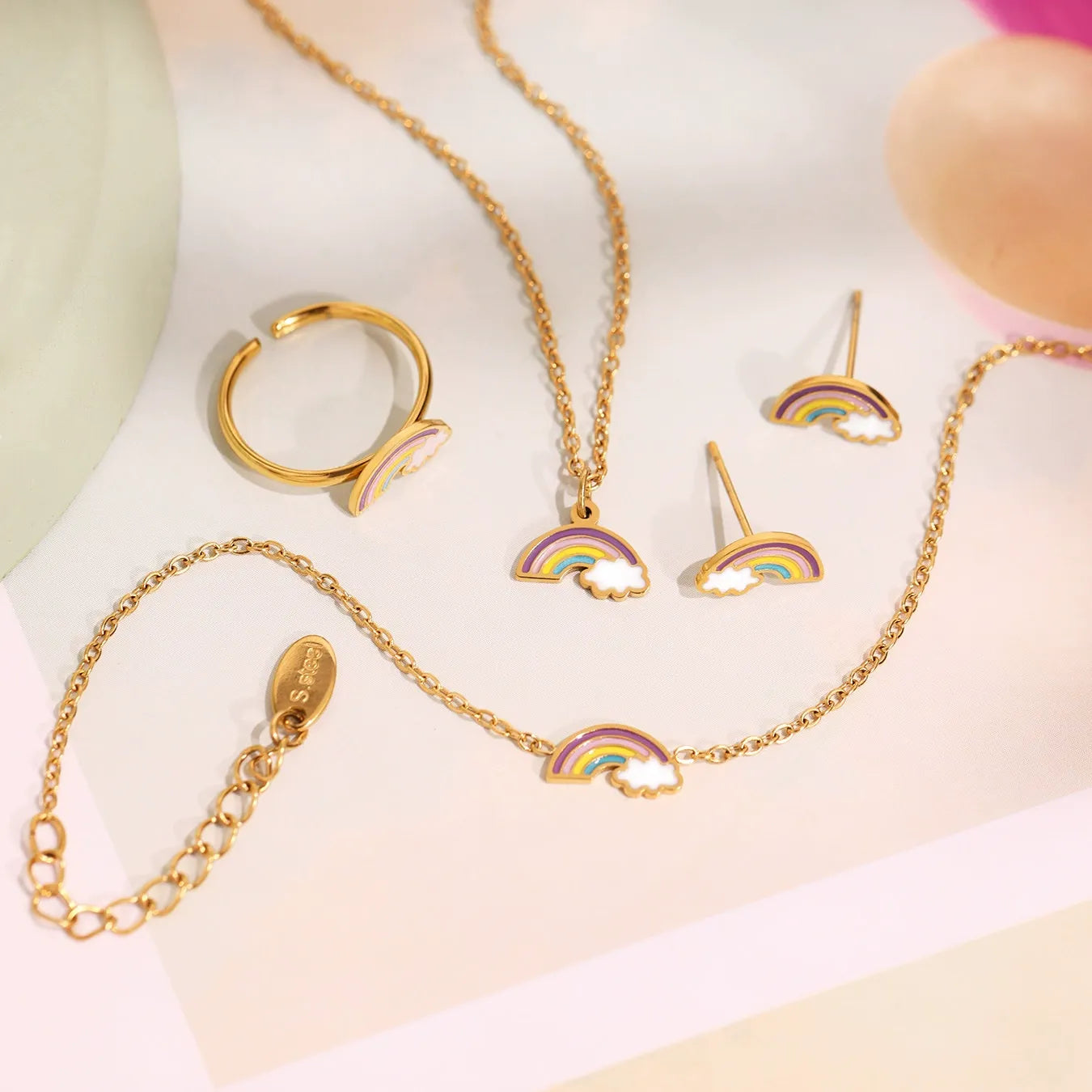 316L Stainless Steel Rainbow Cloud Enamel Jewelry Collection - Image 2