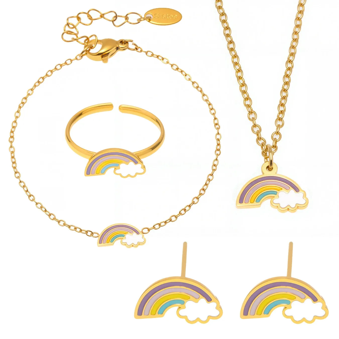 316L Stainless Steel Rainbow Cloud Enamel Jewelry Collection - Image 5