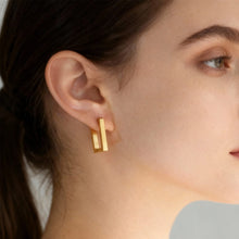 316L stainless steel rectangular huggie hoop earrings gold finish on ear minimalist style