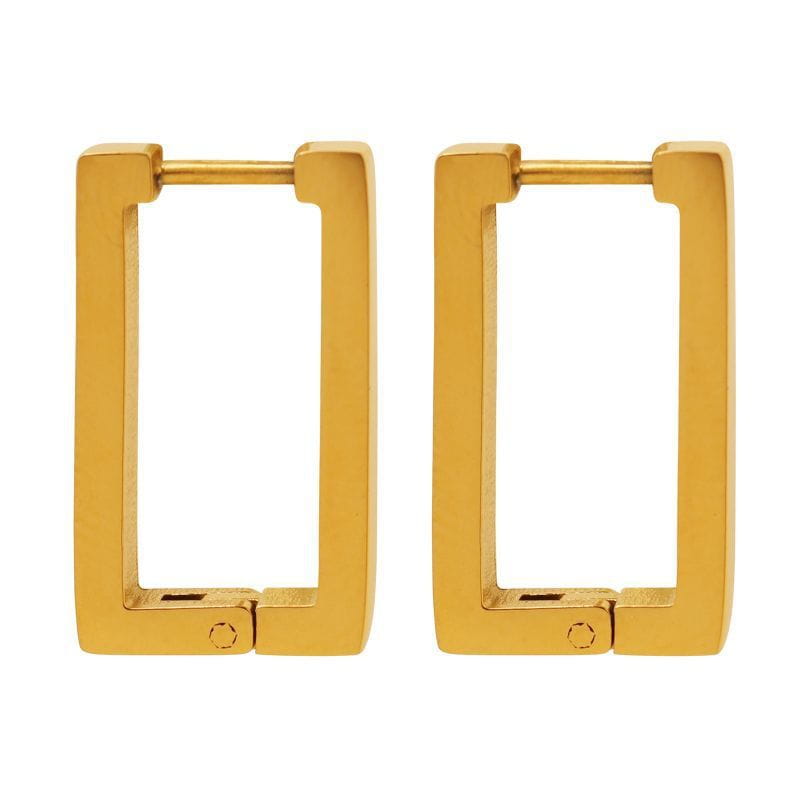 316L stainless steel rectangular huggie hoop earrings front view minimalist geometric gold finish