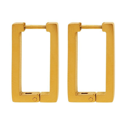 316L stainless steel rectangular huggie hoop earrings front view minimalist geometric gold finish