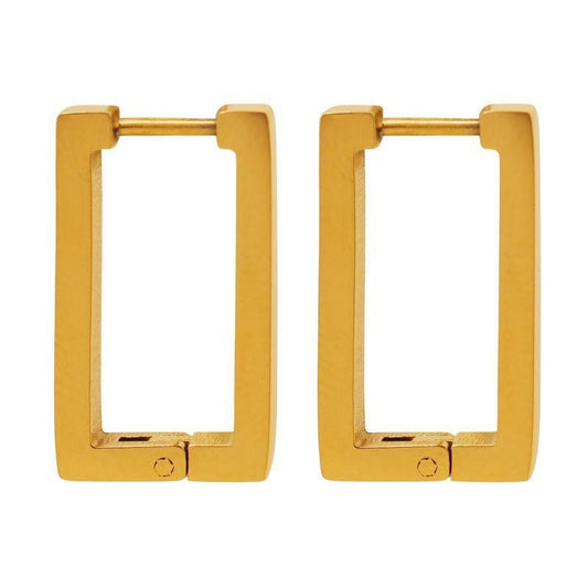316L stainless steel rectangular huggie hoop earrings front view minimalist geometric gold finish
