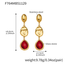 Red Czech glass teardrop earrings in 316L stainless steel with 18K PVD gold plating wholesale
