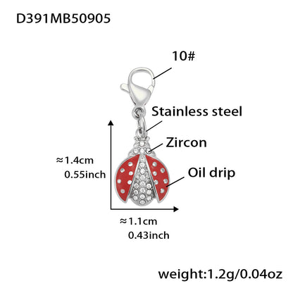 316L Stainless Steel Red Enamel Zircon Beetle Multi-Charm Necklace & Bracelet Set - Image 10