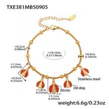 316L Stainless Steel Red Enamel Zircon Beetle Multi-Charm Necklace & Bracelet Set - Image 16