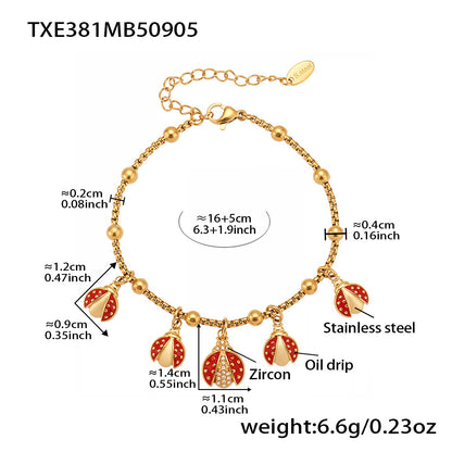 316L Stainless Steel Red Enamel Zircon Beetle Multi-Charm Necklace & Bracelet Set - Image 16