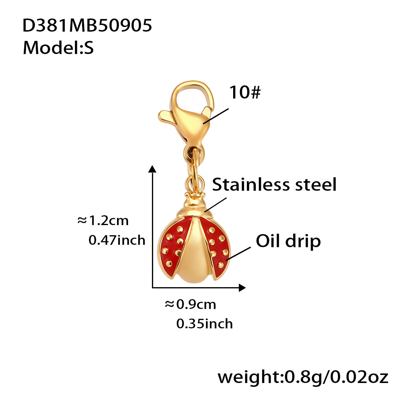 316L Stainless Steel Red Enamel Zircon Beetle Multi-Charm Necklace & Bracelet Set - Image 4