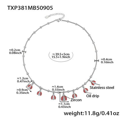 316L Stainless Steel Red Enamel Zircon Beetle Multi-Charm Necklace & Bracelet Set - Image 5