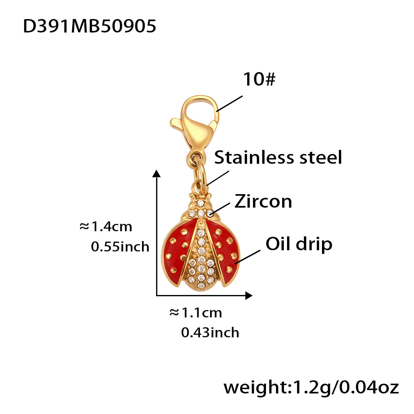 316L Stainless Steel Red Enamel Zircon Beetle Multi-Charm Necklace & Bracelet Set - Image 6
