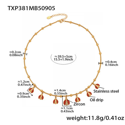 316L Stainless Steel Red Enamel Zircon Beetle Multi-Charm Necklace & Bracelet Set - Image 8