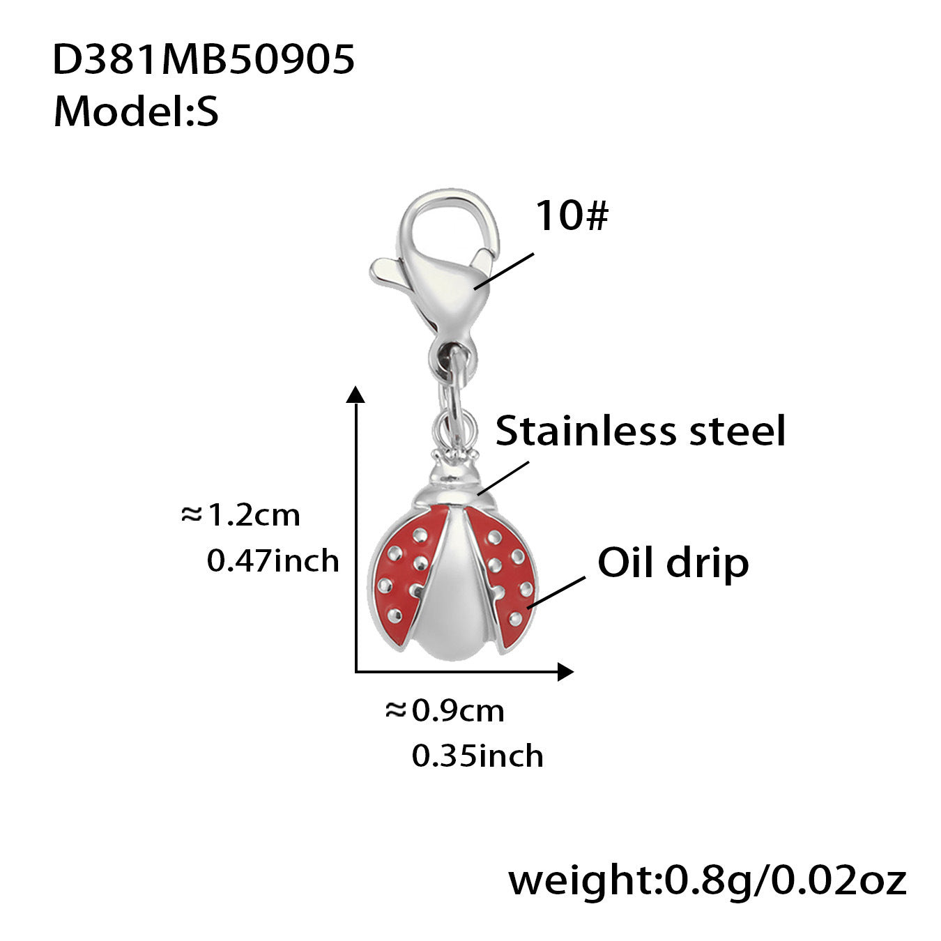 316L Stainless Steel Red Enamel Zircon Beetle Multi-Charm Necklace & Bracelet Set - Image 9