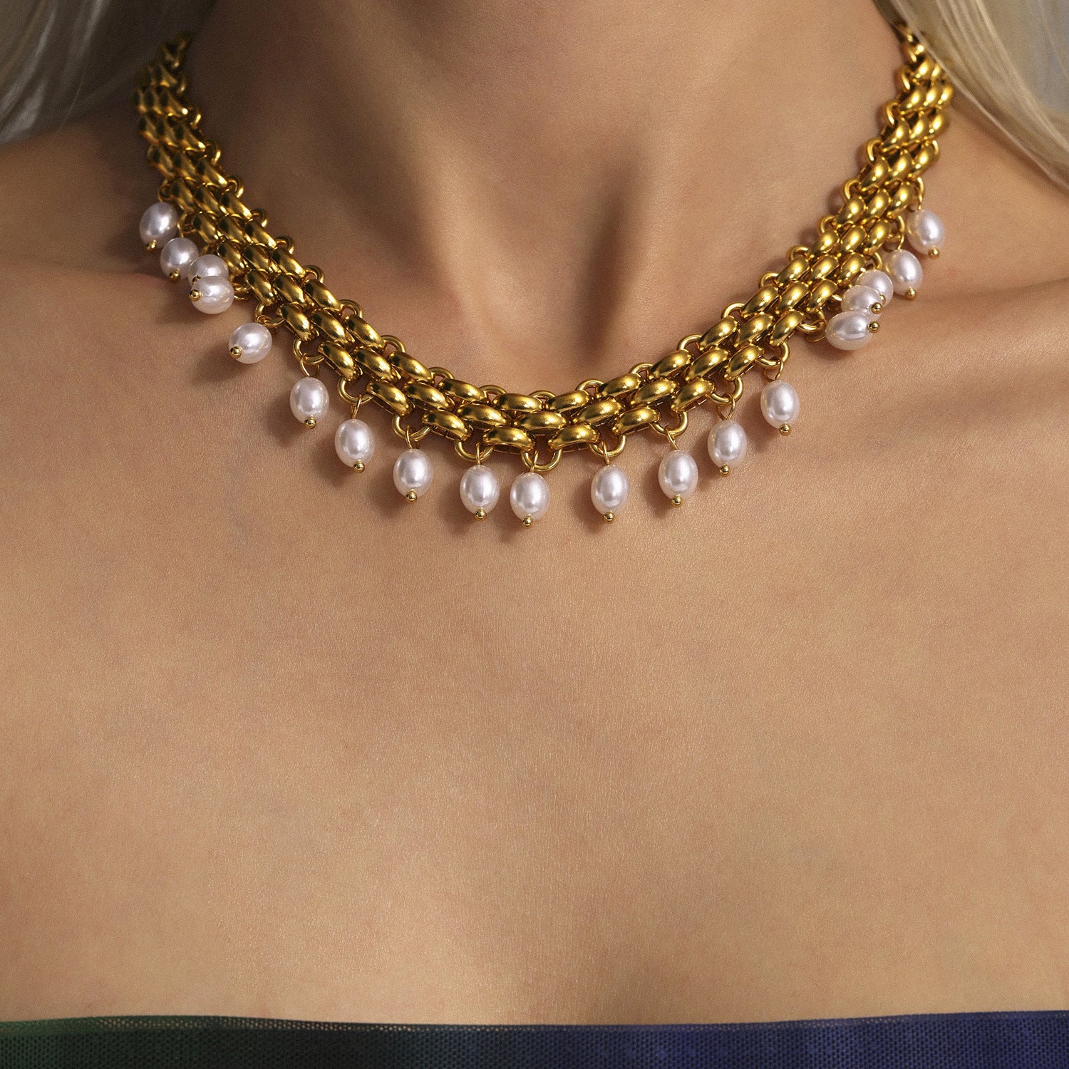 316L Stainless Steel Regal Multi-layer Beaded Tassel Necklace & Bracelet Set - Image 1