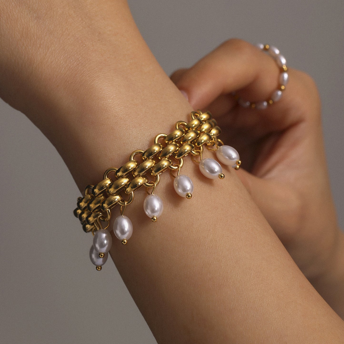 316L Stainless Steel Regal Multi-layer Beaded Tassel Necklace & Bracelet Set - Image 2