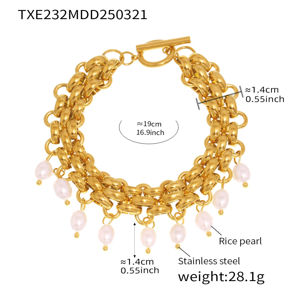 316L Stainless Steel Regal Multi-layer Beaded Tassel Necklace & Bracelet Set - Image 5