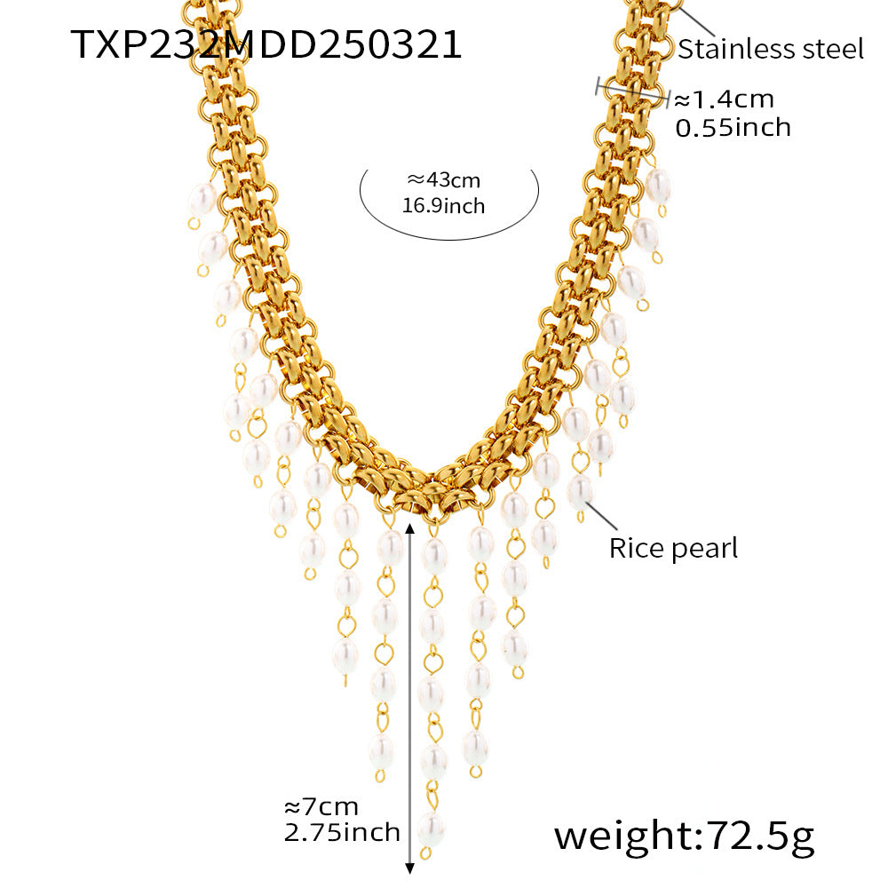 316L Stainless Steel Regal Multi-layer Beaded Tassel Necklace & Bracelet Set - Image 6