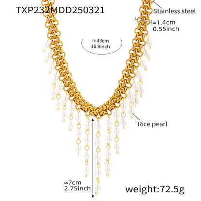 316L Stainless Steel Regal Multi-layer Beaded Tassel Necklace & Bracelet Set - Image 6