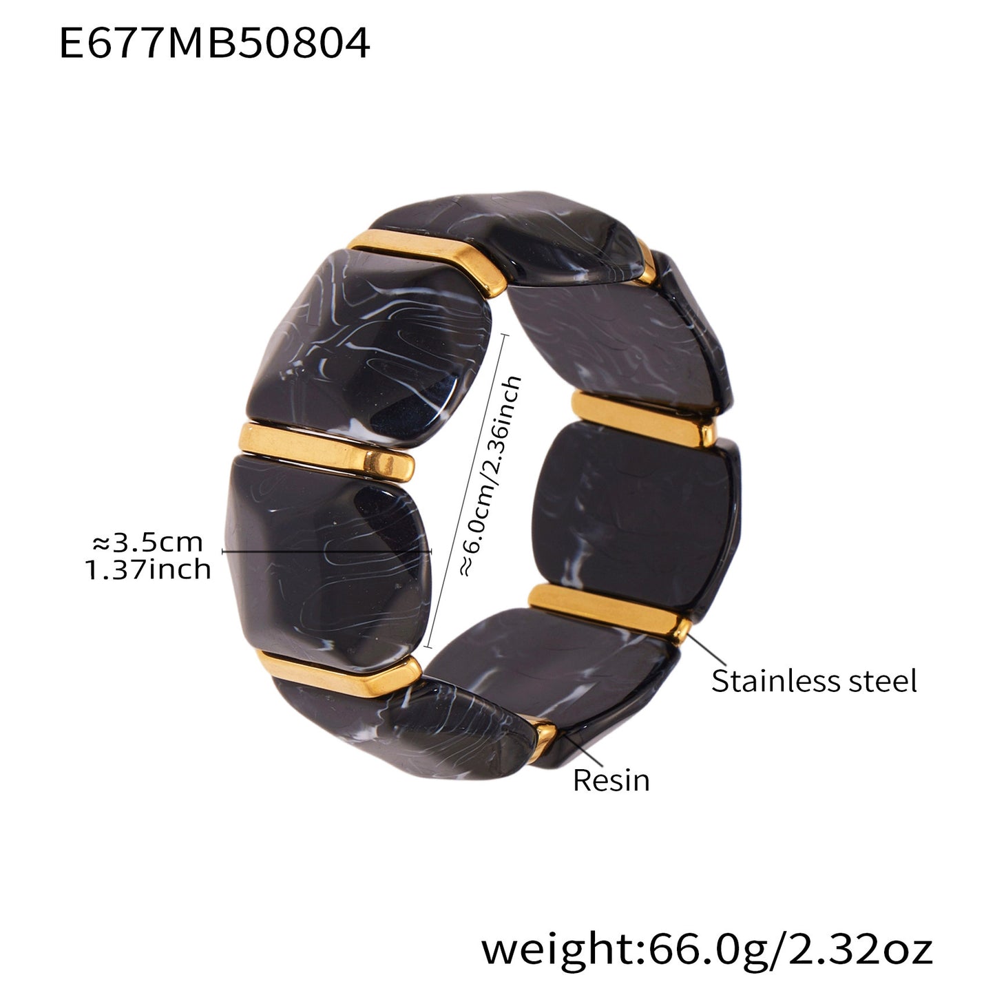 316L Stainless Steel Irregular Textured Wide Resin Stretch Bracelet