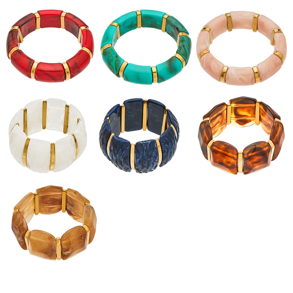 316L Stainless Steel Irregular Textured Wide Resin Stretch Bracelet