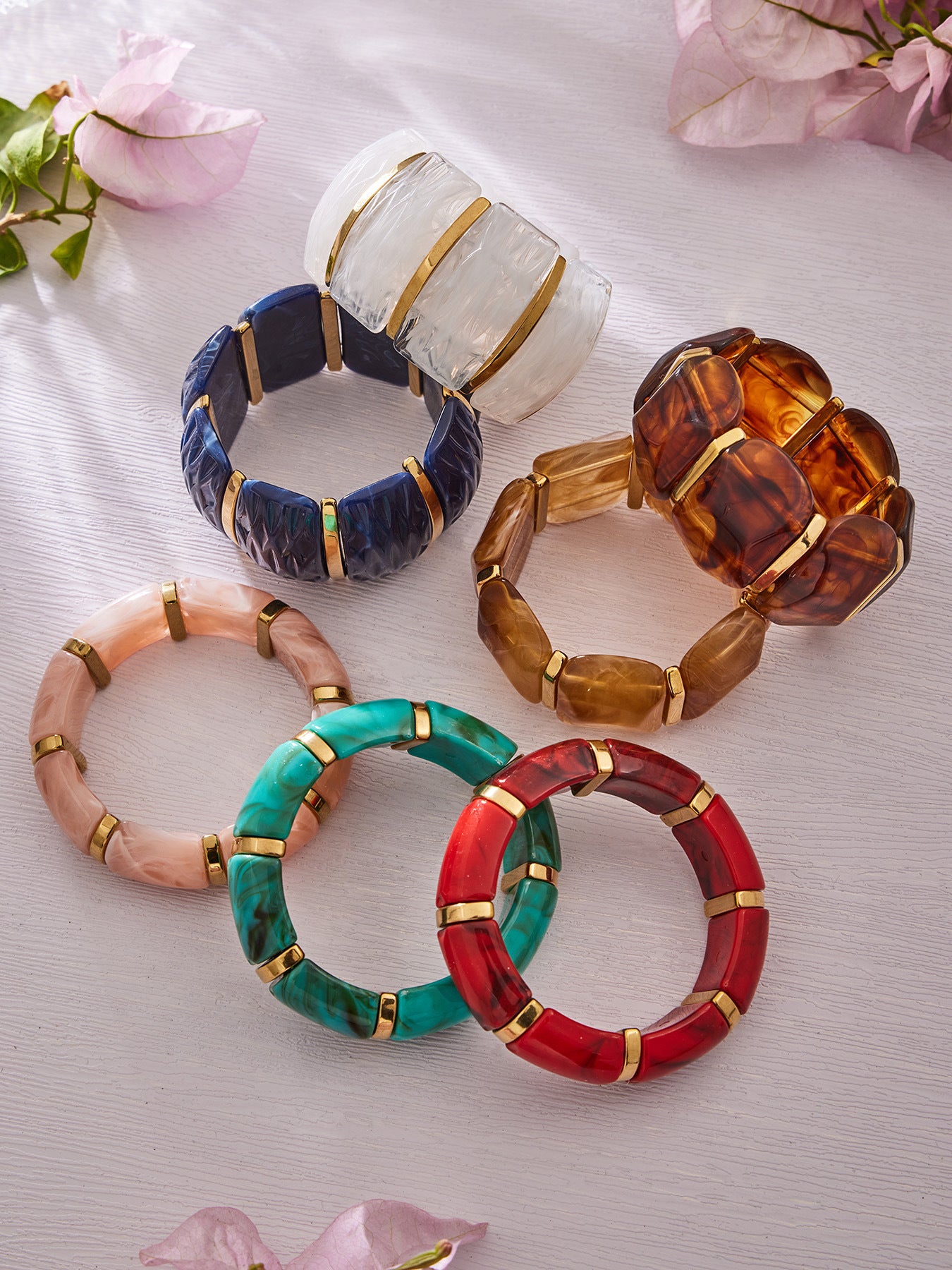 316L Stainless Steel Irregular Textured Wide Resin Stretch Bracelet