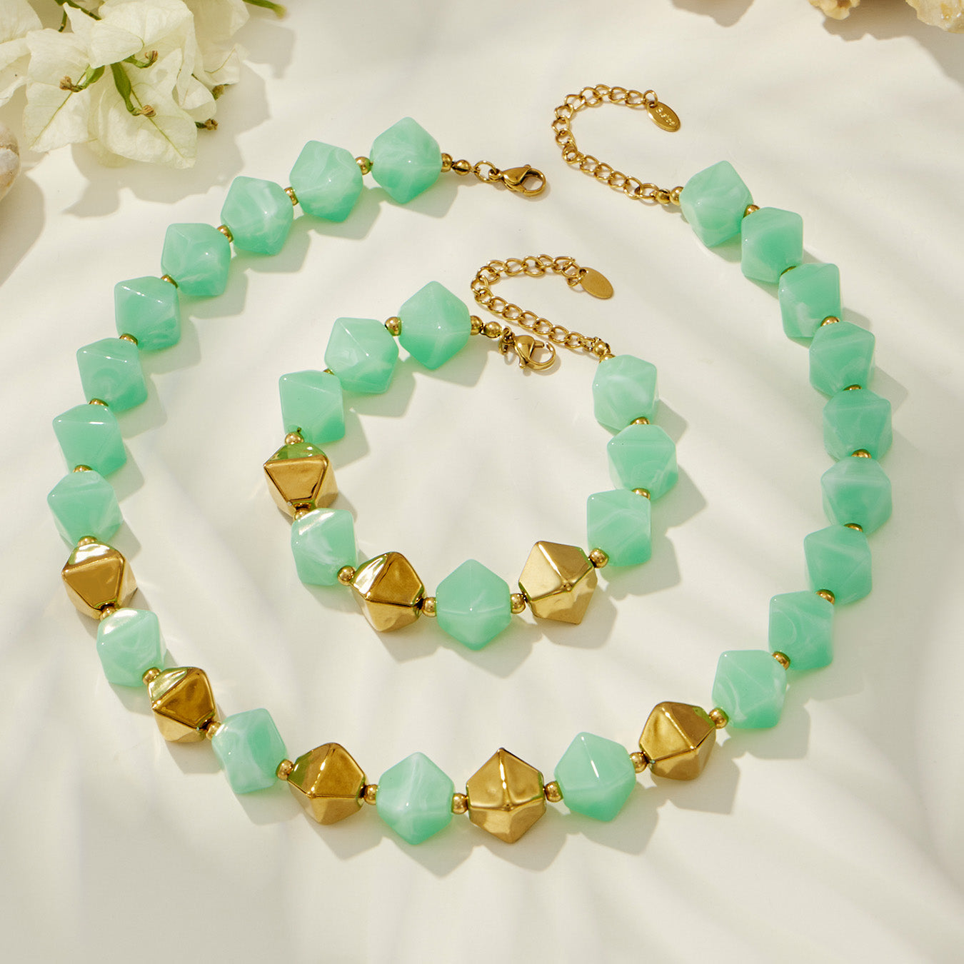316L Stainless Steel 18K PVD Gold Resin Bracelet and Necklace Collection made with 316L stainless steel and 18K PVD gold finish for wholesale jewelry buyers - image 17