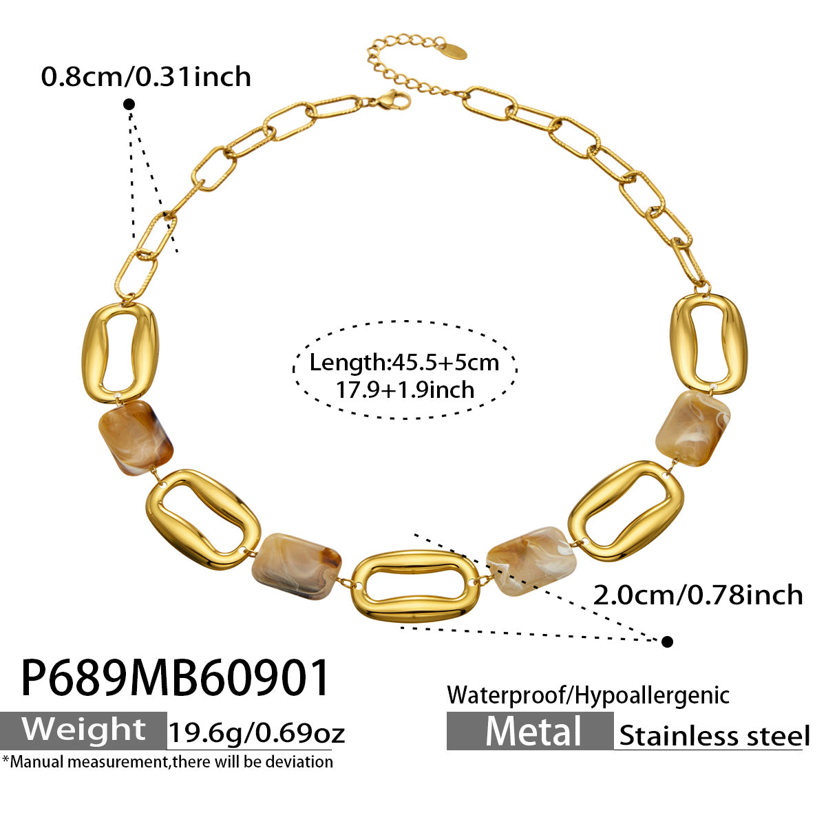 Elegant 316L stainless steel resin square necklace