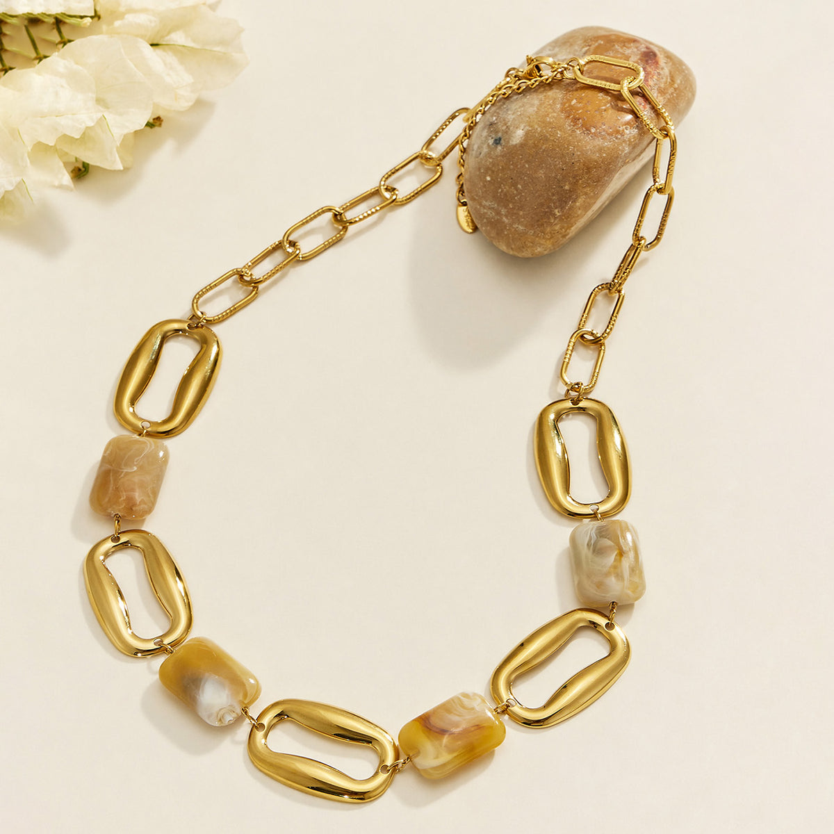 316L Stainless Steel 18K PVD Gold Resin Square Necklace made with 316L stainless steel and 18K PVD gold finish for wholesale jewelry buyers - image 5