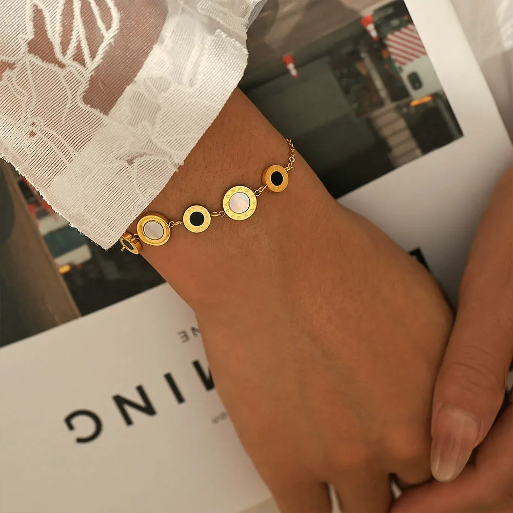 316L Stainless Steel Reversible Roman Numeral Charm Bracelet - Image 1