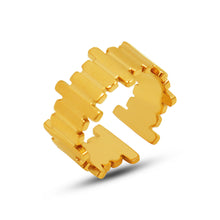 Polished ribbed open band ring in gold tone stainless steel finish