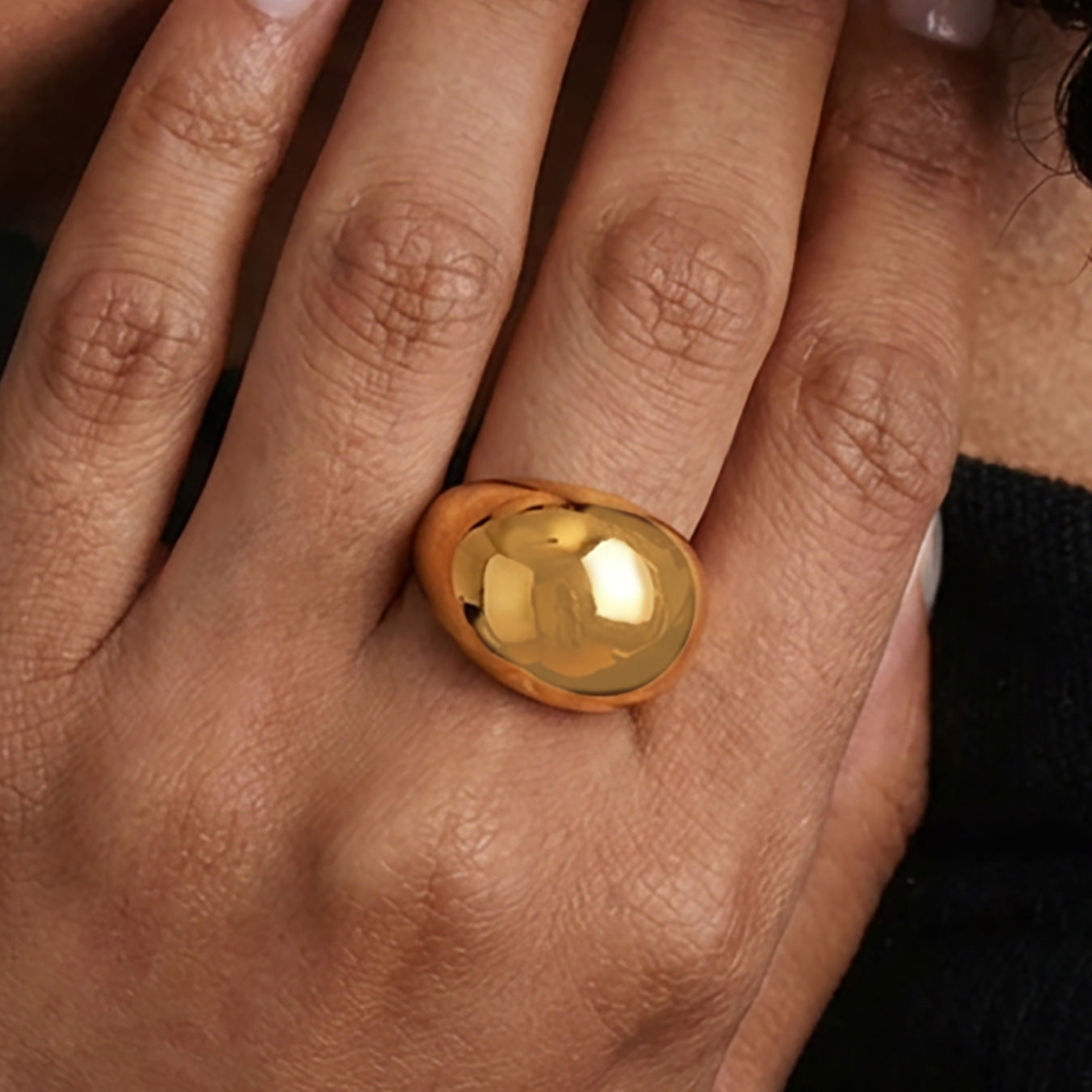 316L Stainless Steel High-Polish Dome Statement Ring | 18K PVD Gold