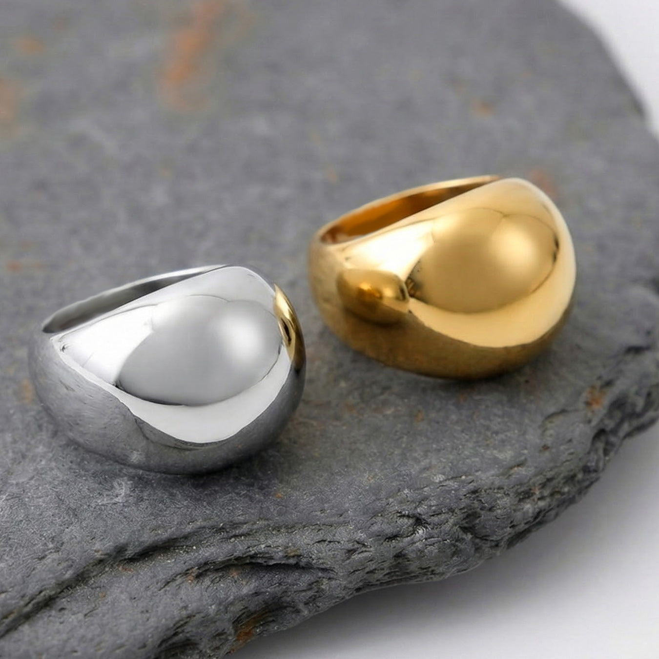 316L Stainless Steel High-Polish Dome Statement Ring | 18K PVD Gold