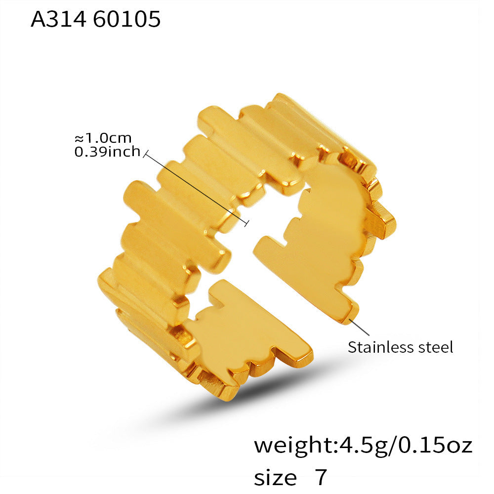 316L stainless steel ribbed open ring in gold tone, size 7, 4.5g