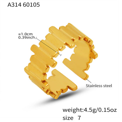 316L stainless steel ribbed open ring in gold tone, size 7, 4.5g