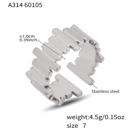 316L stainless steel ribbed open ring in silver tone, size 7, 4.5g