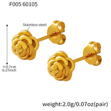 316L Stainless Steel gold rose flower stud earrings size and weight details, 0.7cm, 2g per pair