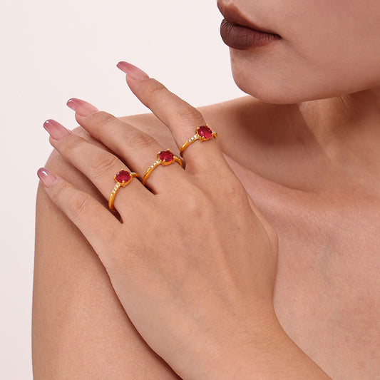 Close-up view of shiny zirconia details on stainless steel ring