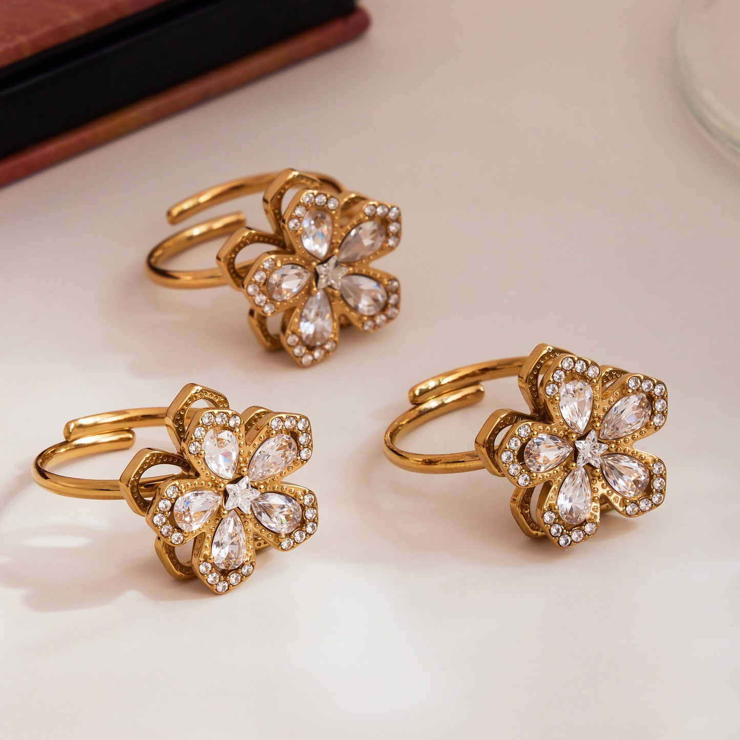 Close-up of Zircon Details in Rotating Flower Ring