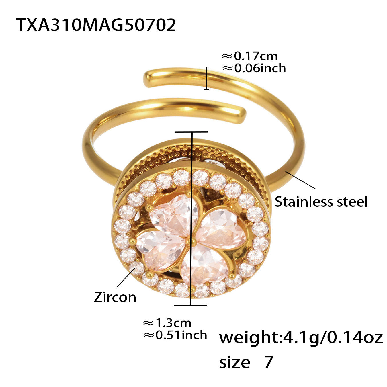 316L Stainless Steel 18K PVD Gold Rotating Flower Ring made with 316L stainless steel and 18K PVD gold finish for wholesale jewelry buyers - image 3