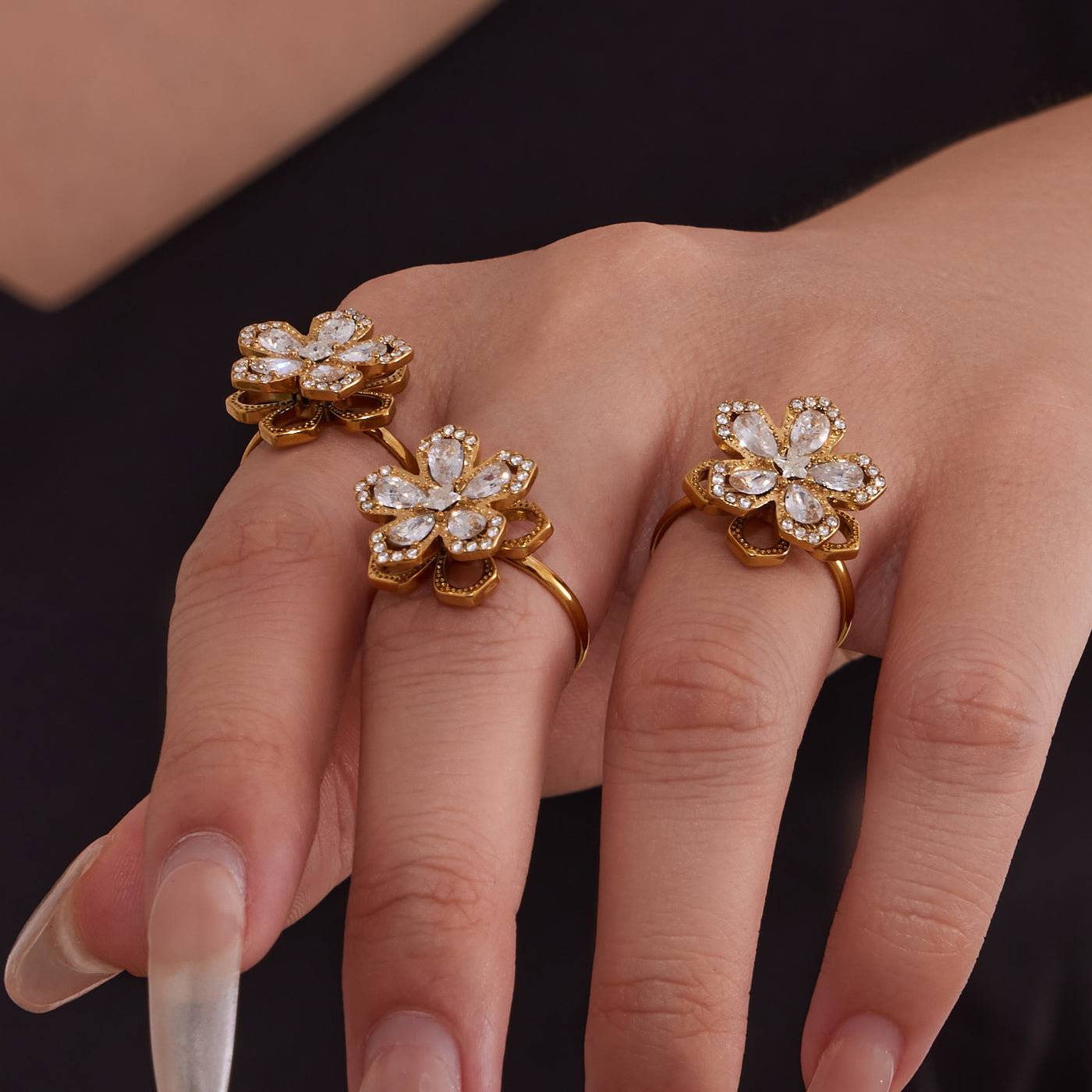 316L Stainless Steel 18K PVD Gold Rotating Flower Ring made with 316L stainless steel and 18K PVD gold finish for wholesale jewelry buyers - image 4