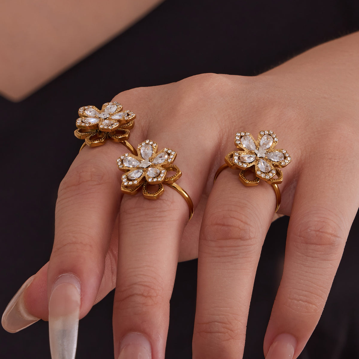 316L Stainless Steel 18K PVD Gold Rotating Flower Ring made with 316L stainless steel and 18K PVD gold finish for wholesale jewelry buyers - image 4