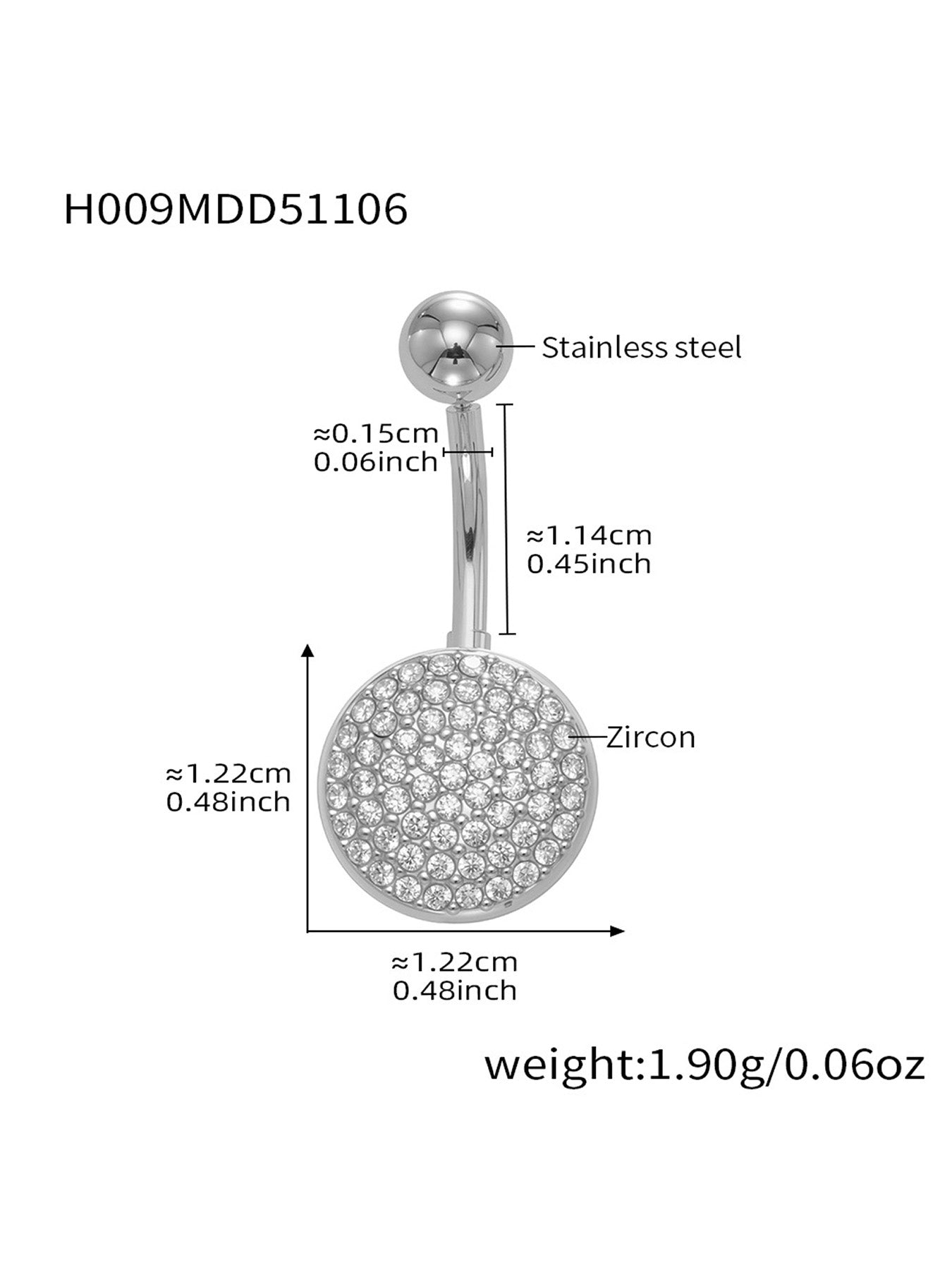 316L Stainless Steel CZ Belly Button Rings