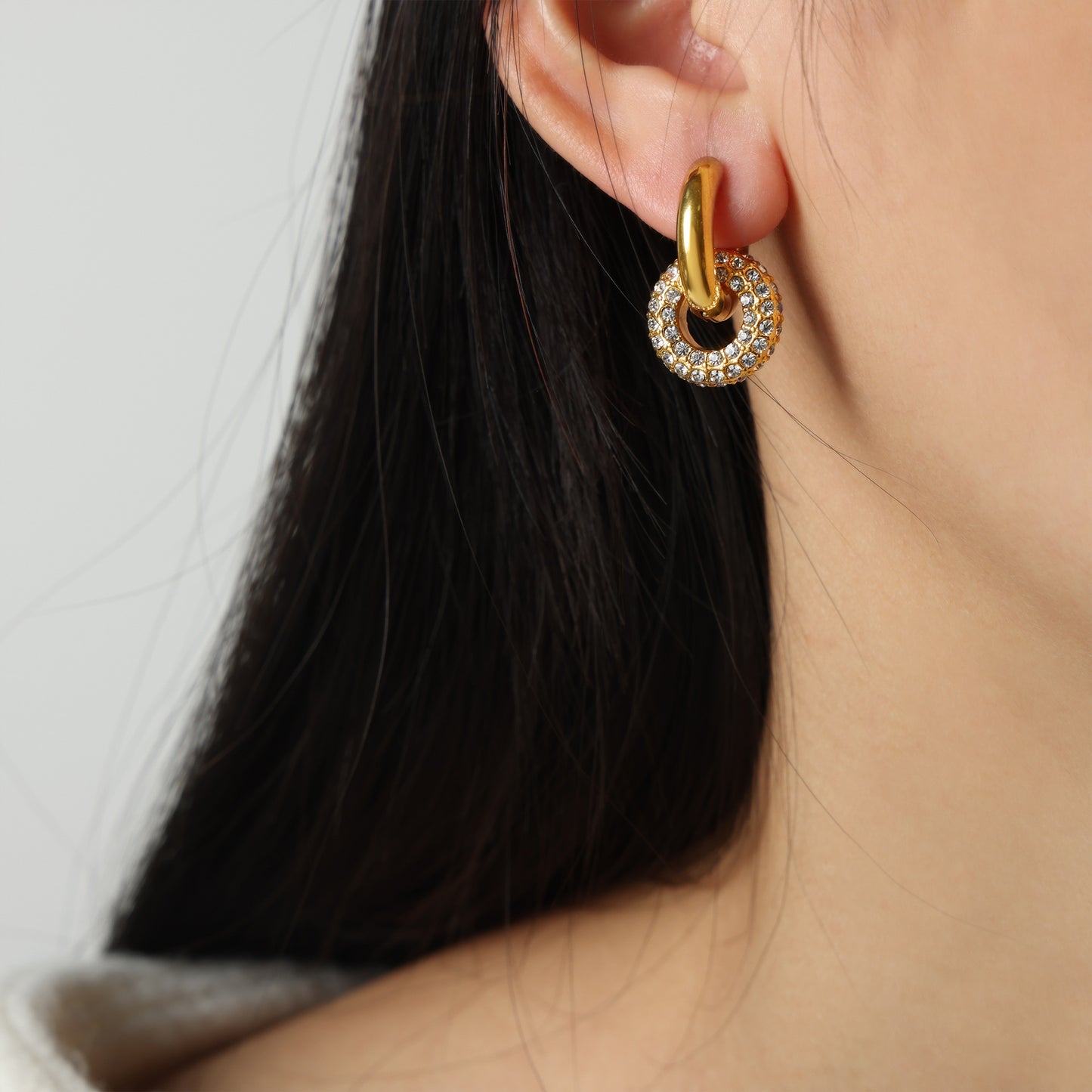 316L Stainless Steel 18K PVD Gold Round Zircon Earrings made with 316L stainless steel and 18K PVD gold finish for wholesale jewelry buyers - image 5