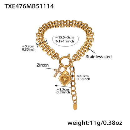 316l stainless steel zircon heart charm bracelet with 18k Pvd gold plating and adjustable length
