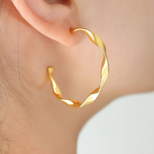 316L Stainless Steel Sculptural Twisted C-Hoop Earrings - Image 1