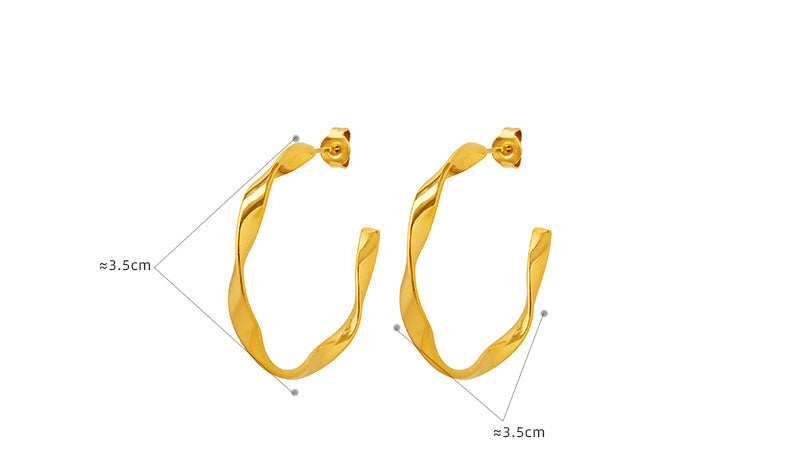 316L Stainless Steel Sculptural Twisted C-Hoop Earrings - Image 2