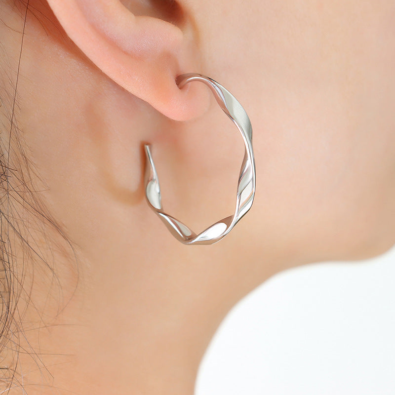 316L Stainless Steel Sculptural Twisted C-Hoop Earrings - Image 3