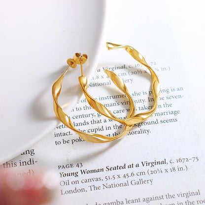 316L Stainless Steel Sculptural Twisted C-Hoop Earrings - Image 5
