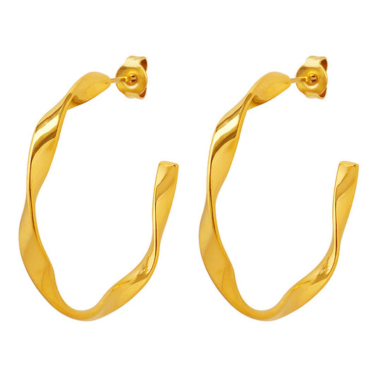 316L Stainless Steel Sculptural Twisted C-Hoop Earrings - Image 6
