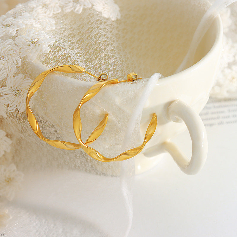 316L Stainless Steel Sculptural Twisted C-Hoop Earrings - Image 8