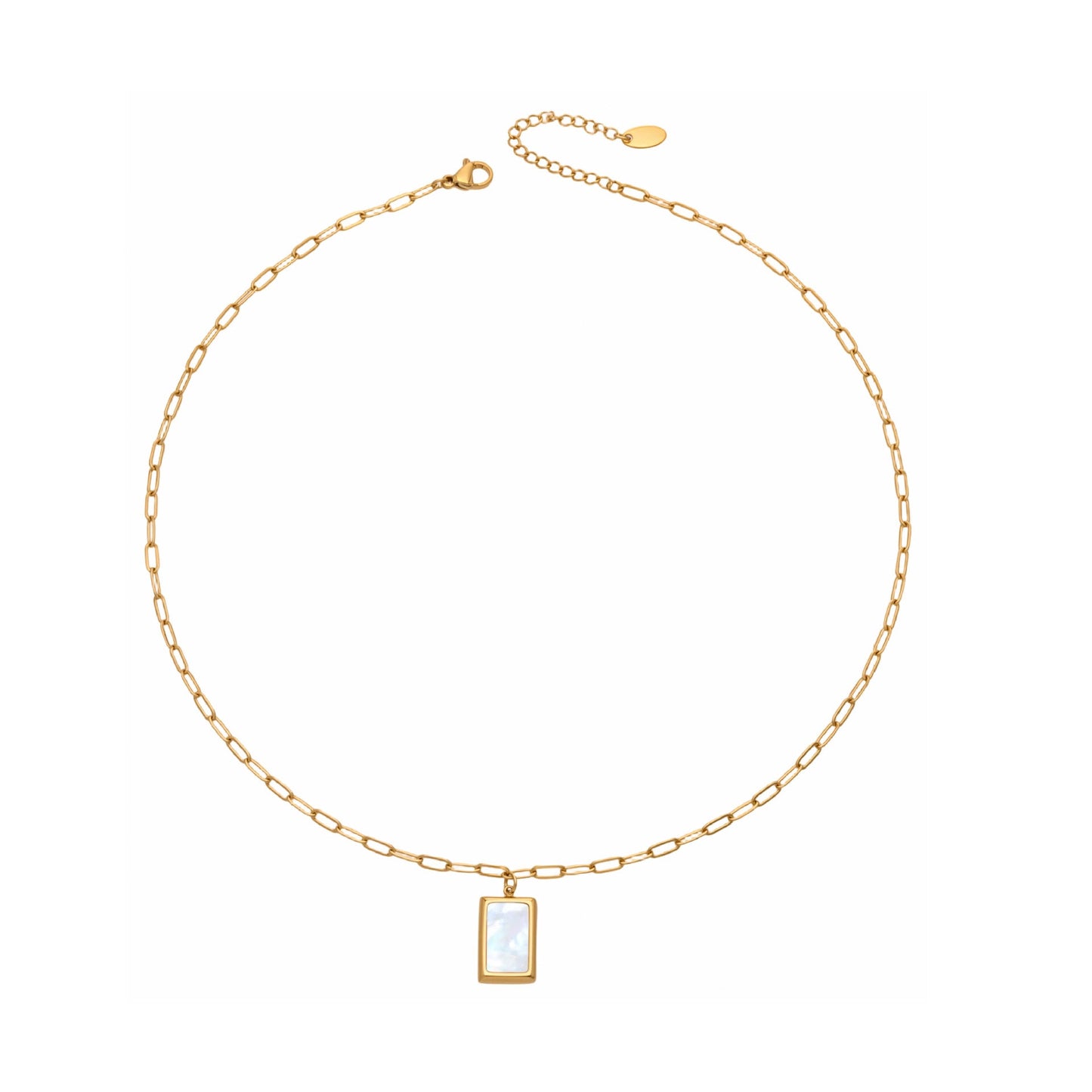 18K PVD gold 316L stainless steel seashell rectangle pendant necklace front view
