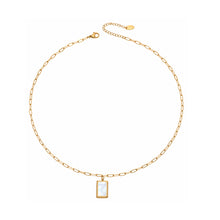 18K PVD gold 316L stainless steel seashell rectangle pendant necklace front view